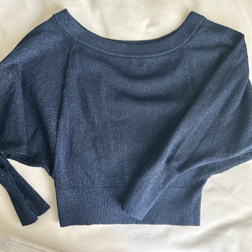 Express Navy Blue open stitch top dolman sleeve